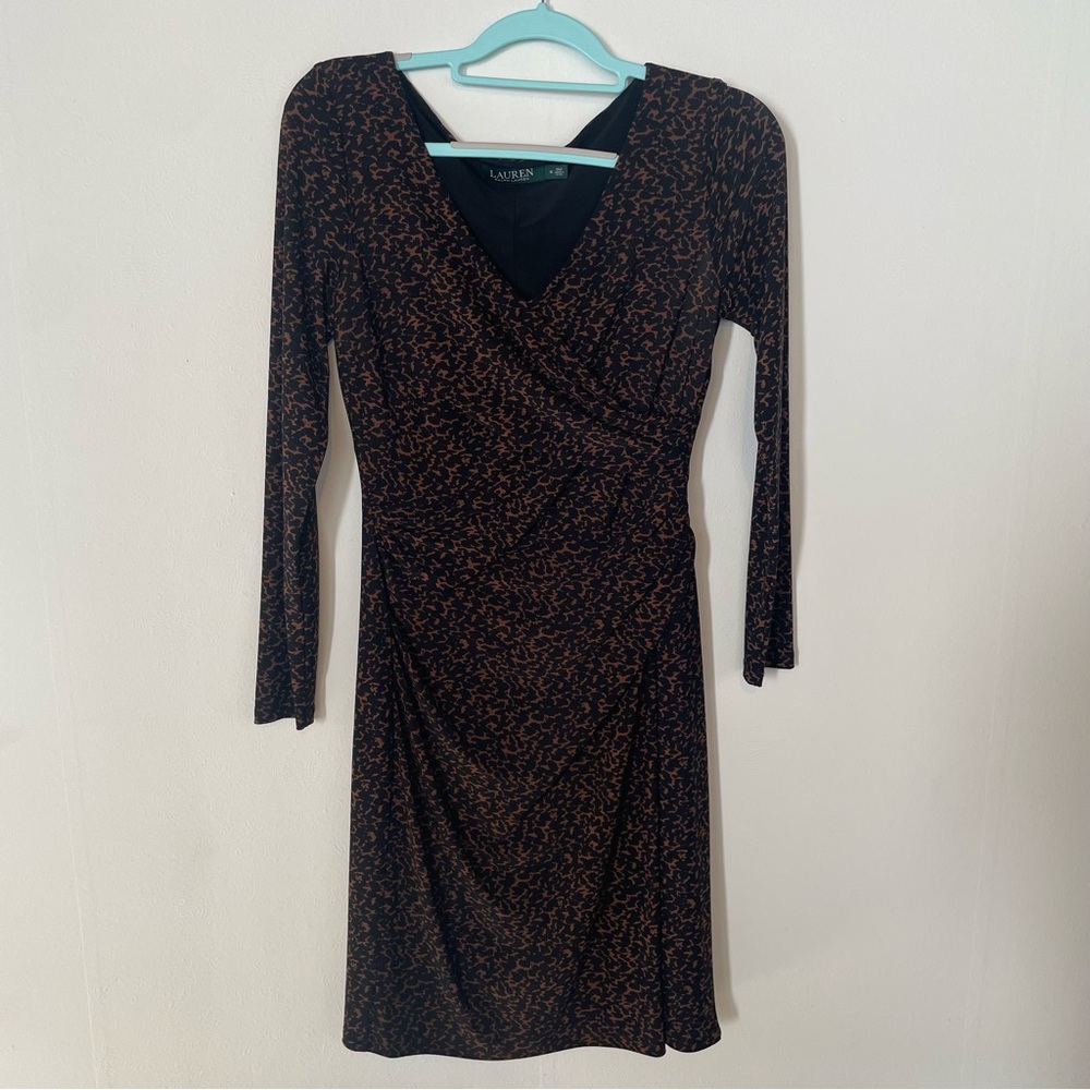 Lauren Ralph Lauren Long Sleeve Pullover Wrap Midi Dress 6 Animal Leopard
